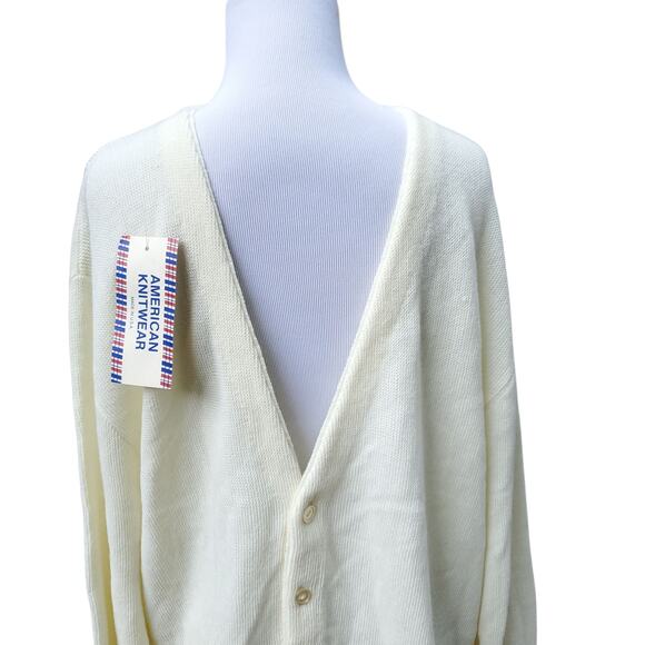 Vintage McBriar Cream V-neck Acrylic Blank Varsity Cardigan Sweater Sz Large NWT - Picture 2 of 13
